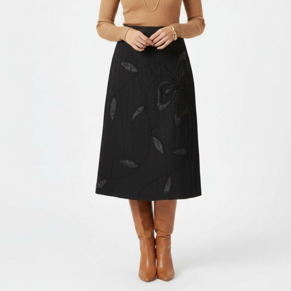 Yoana Baraschi Brown Pleated Embroidered Knee Length Skirt 4